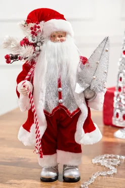 20" Santa Figure Holding Silver Tree