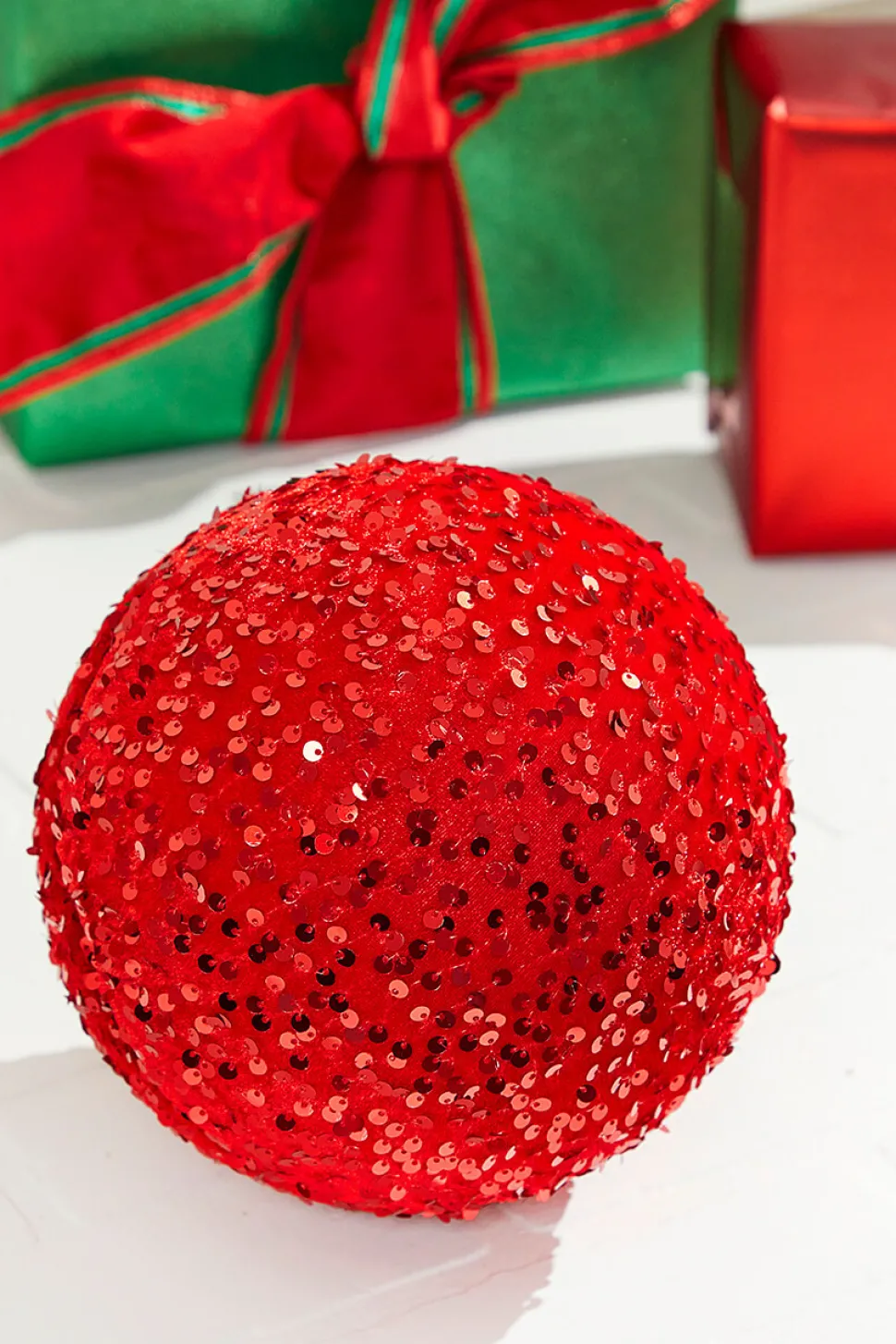 8" Sequin Ball Ornament - Red