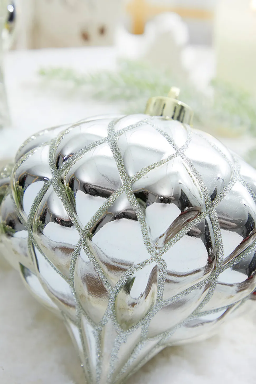 6” Shiny Diamond, Champagne Onion Finial Ornament - Box of 2