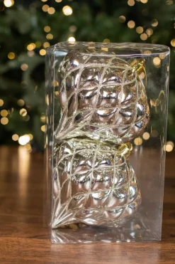 6” Shiny Diamond, Champagne Onion Finial Ornament - Box of 2