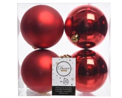 3.9” Shiny/Matte Christmas Red Shatterproof Ornaments - Set of 4