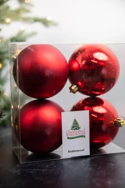 3.9” Shiny/Matte Christmas Red Shatterproof Ornaments - Set of 4