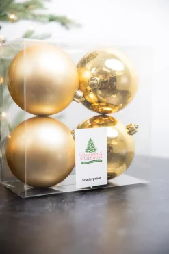3.9” Shiny/Matte Gold Shatterproof Ornaments - Set of 4