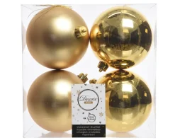 3.9” Shiny/Matte Gold Shatterproof Ornaments - Set of 4