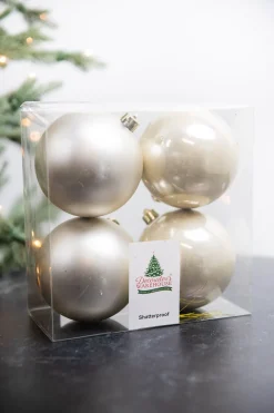 3.9” Shiny/Matte Pearl Shatterproof Ornaments - Set of 4