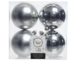 3.9” Shiny/Matte Silver Shatterproof Ornaments - Set of 4