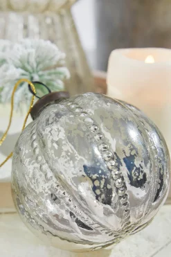 4" Silver Beaded Mercury Glass Ornament