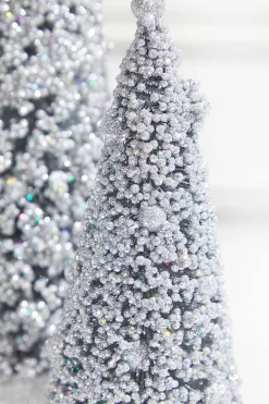 Silver Bottle Brush Trees - Set of 3