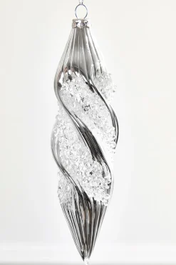 7"- 8" Silver Glass Drop Ornament