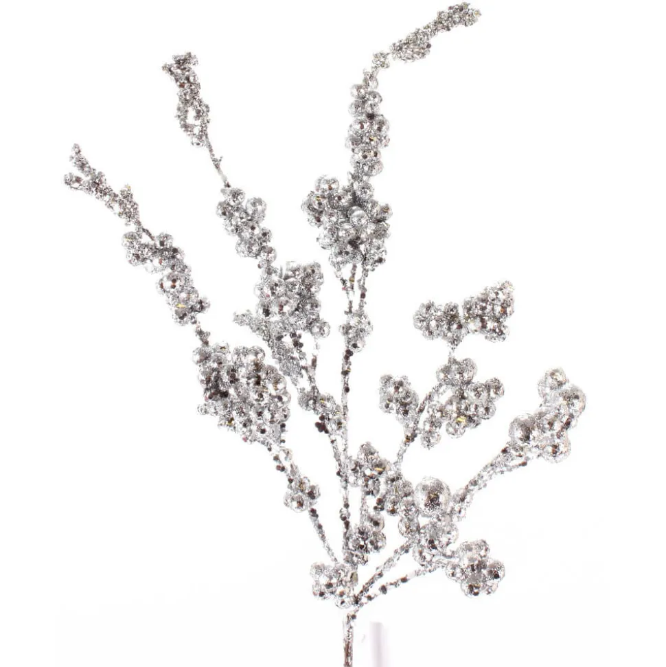 18” Silver Glitter Dew Berry Spray