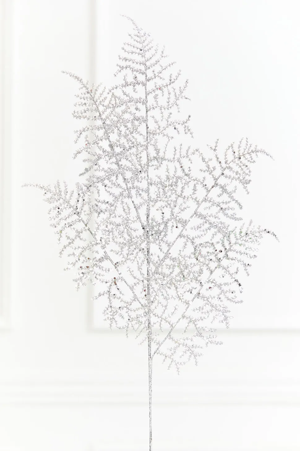 35" Silver Glitter Fern Spray