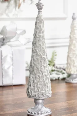 19" Silver Gray Flocked Resin Tree