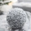 4” Silver Ice & Sequin Ball Ornament