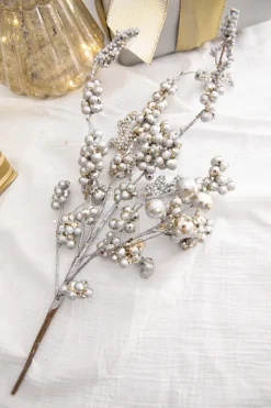 18” Silver Platinum Dew Berry Christmas Spray