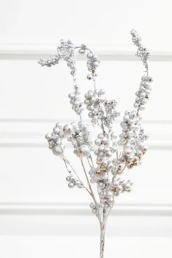 18” Silver Platinum Dew Berry Christmas Spray