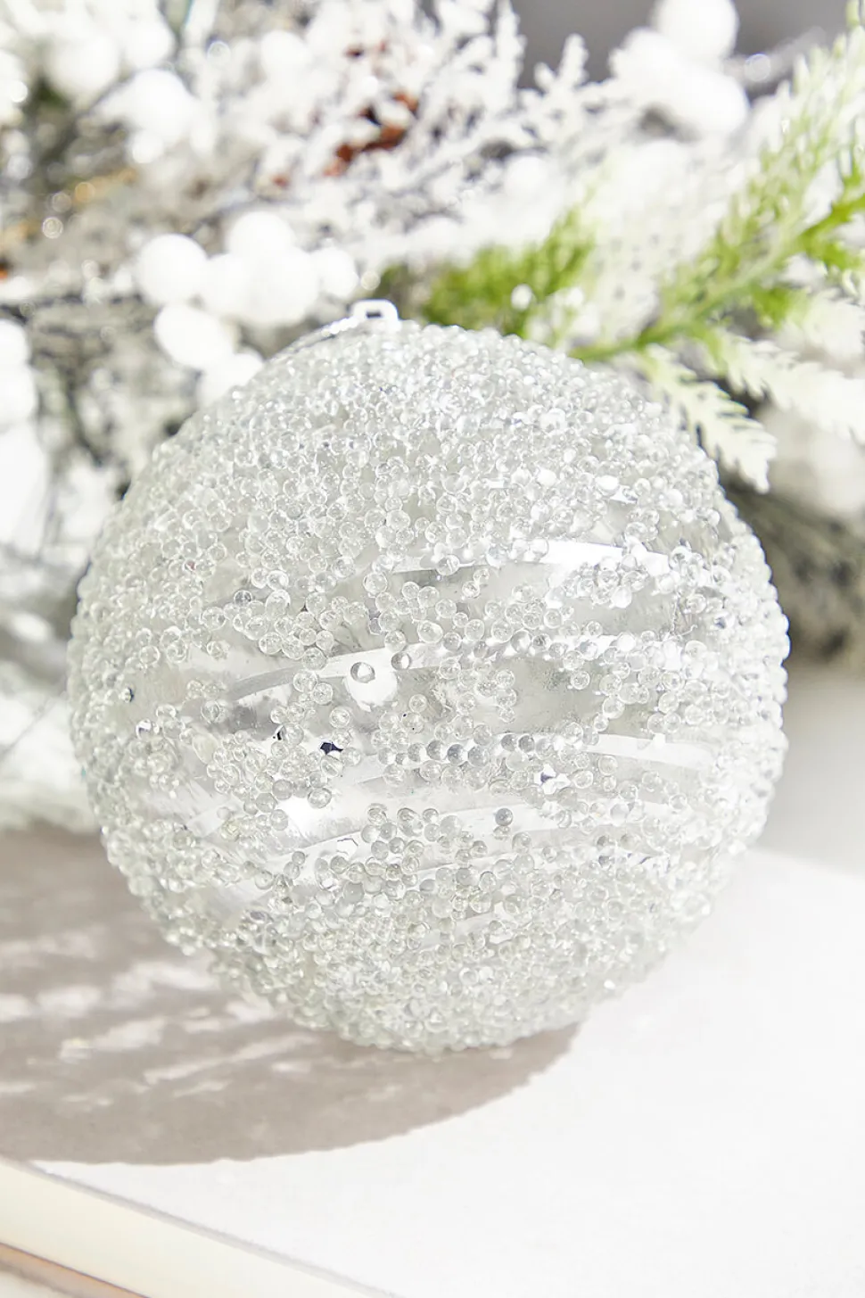 4" Silver Sequin Iced Ball Ornament