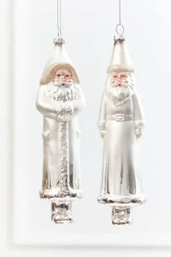 8" Silver & White Glass Santa Ornament