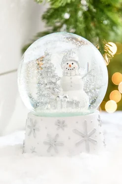 6.5" Silver & White Snowman Snow Globe