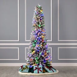 6' Slim Snow Kissed Pine Tree with 200 Multicolor LED Lights