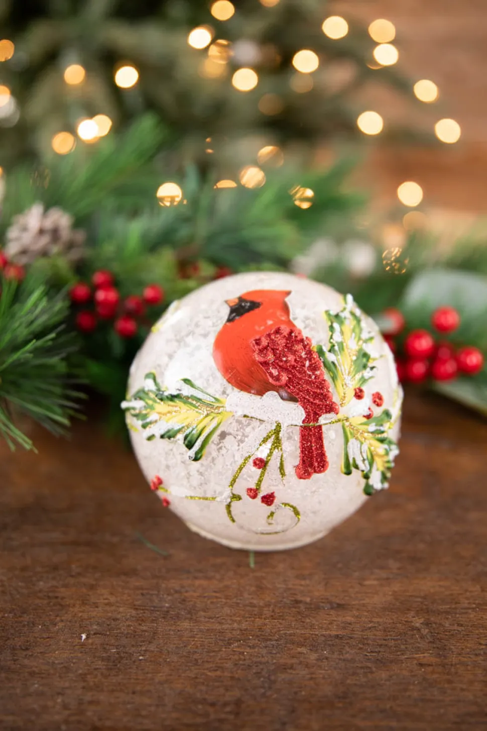 4” Small Glass Light Up Cardinal Décor