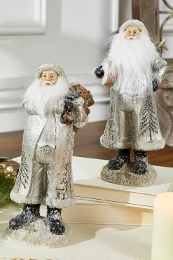 Small Resin Silver Snow Santa Figurine