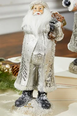 Small Resin Silver Snow Santa Figurine