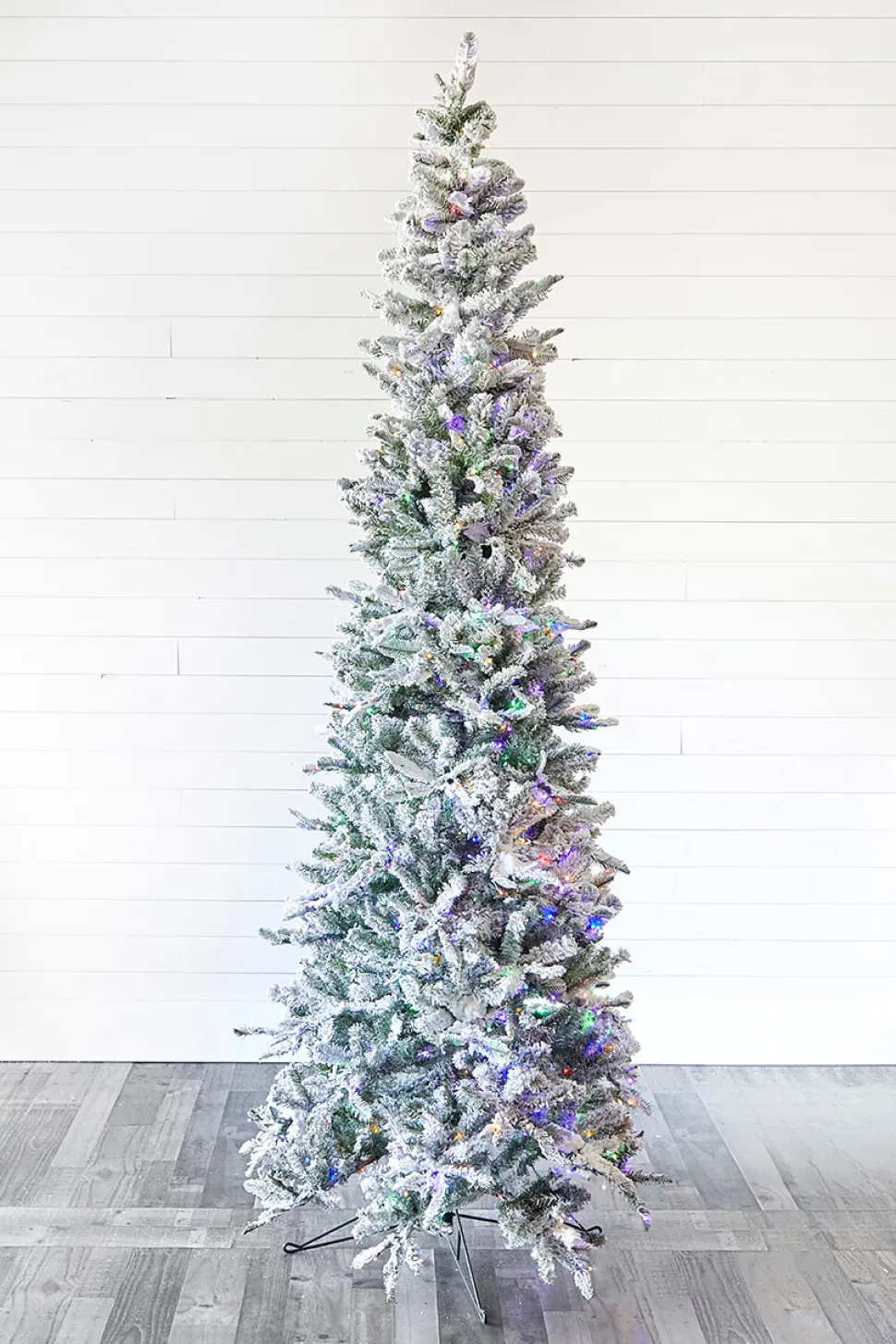 9' Snowcrest Pencil Pine Artificial Christmas Tree with 700 Color-Changing Lights