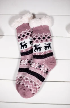 Snowflake Sparkle Deer Thermal Slipper Socks with Non-Slip Grippers