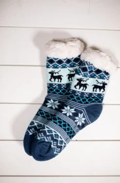 Snowflake Sparkle Deer Thermal Slipper Socks with Non-Slip Grippers