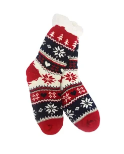 Snowflake, Tree & Heart Knit Thermal Slipper Socks with Non-Slip Grippers