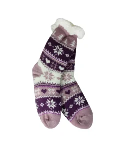 Snowflake, Tree & Heart Knit Thermal Slipper Socks with Non-Slip Grippers