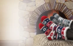 Snowflake, Tree & Heart Knit Thermal Slipper Socks with Non-Slip Grippers