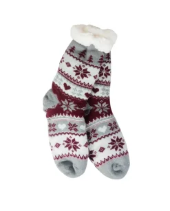 Snowflake, Tree & Heart Knit Thermal Slipper Socks with Non-Slip Grippers