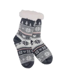 Snowflake, Tree & Heart Knit Thermal Slipper Socks with Non-Slip Grippers