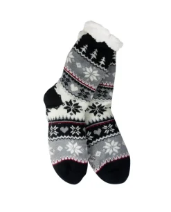 Snowflake, Tree & Heart Knit Thermal Slipper Socks with Non-Slip Grippers