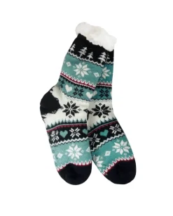 Snowflake, Tree & Heart Knit Thermal Slipper Socks with Non-Slip Grippers