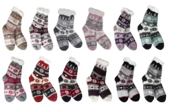 Snowflake, Tree & Heart Knit Thermal Slipper Socks with Non-Slip Grippers