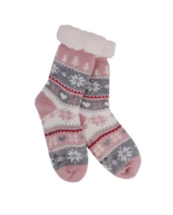 Snowflake, Tree & Heart Knit Thermal Slipper Socks with Non-Slip Grippers