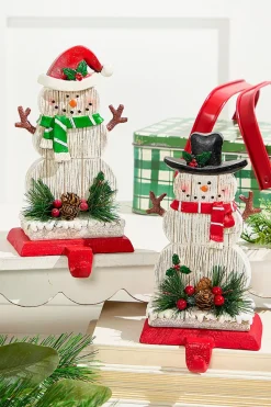 8.25" Snowman Stocking Holder with Pine And Berry Accent