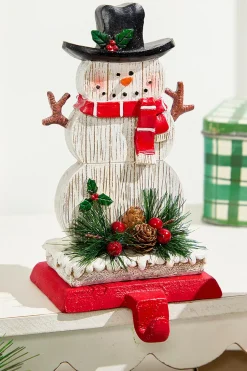 8.25" Snowman Stocking Holder with Pine And Berry Accent