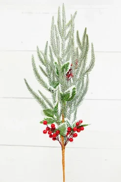 27" Snow Pine Berry Spray