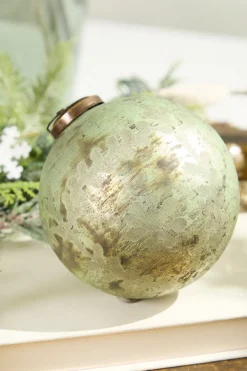 4" Spruce Antique Foil Glass Etched Ball Ornament