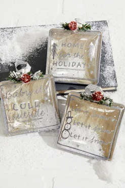 4" Square Text Glass Ornament