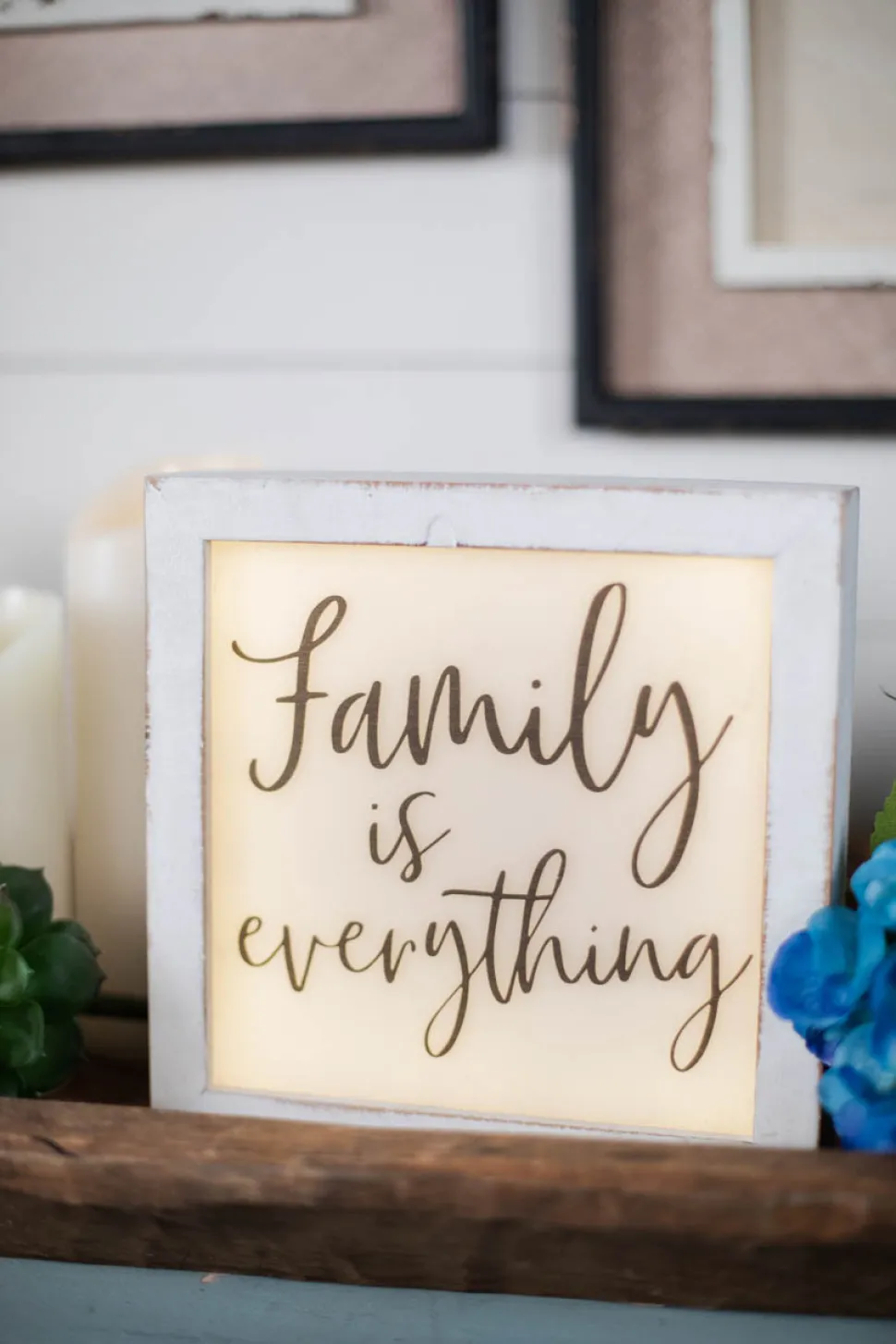 9" Square White Wood Plaque with LED Lights