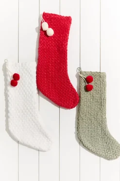 20" Stocking With Pom Poms