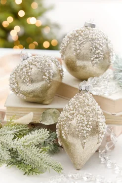 4" - 6" Taupe & Pearl Beaded Glass Ornament