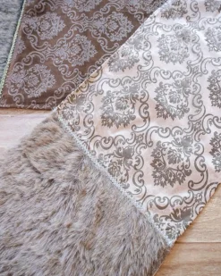 Taupe Printed Velvet with Fur Trim Table Runner (15"x72")