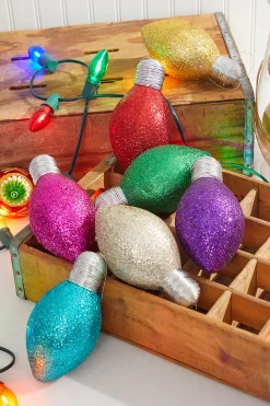 7" Teal Glitter Light Bulb Ornament