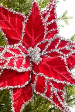 24" Tinsel Edge Velvet Poinsettia Stem