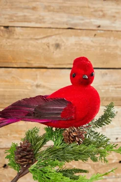 13" Velvet & Feather Cardinal Clip Ornament